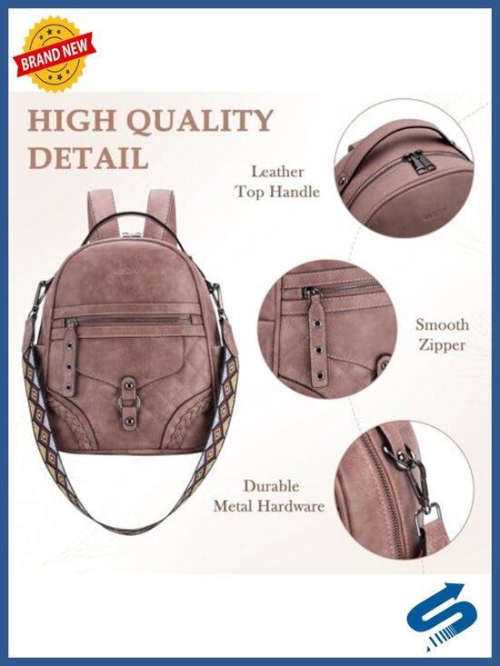 Vegan Leather Mini Backpack Purse with Detachable Guitar Strap, Lightweight